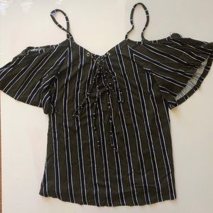 Green and Navy Striped Top